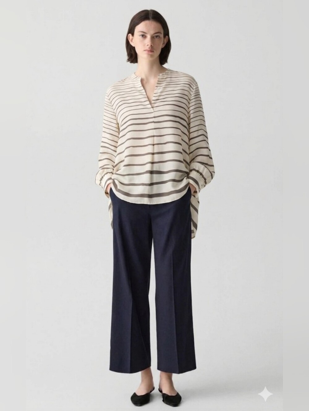 Theory Popover Tunic B - Painted Stripe Cream and green size S ptp 21"